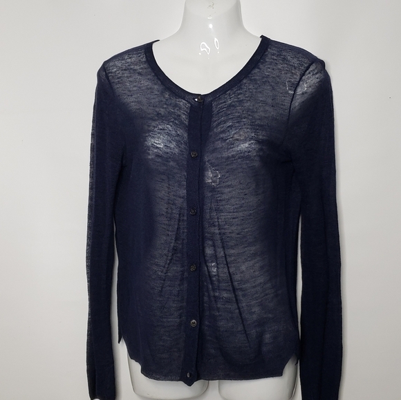 Theory Linen Viscose Lightweight Cardigan Navy Blue Button Up Women's Sz… - Picture 2 of 13